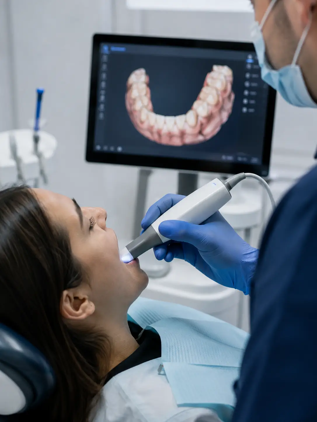 Odontólogo realizando un escaneo intraoral para generar archivos STL de un caso dental digital
