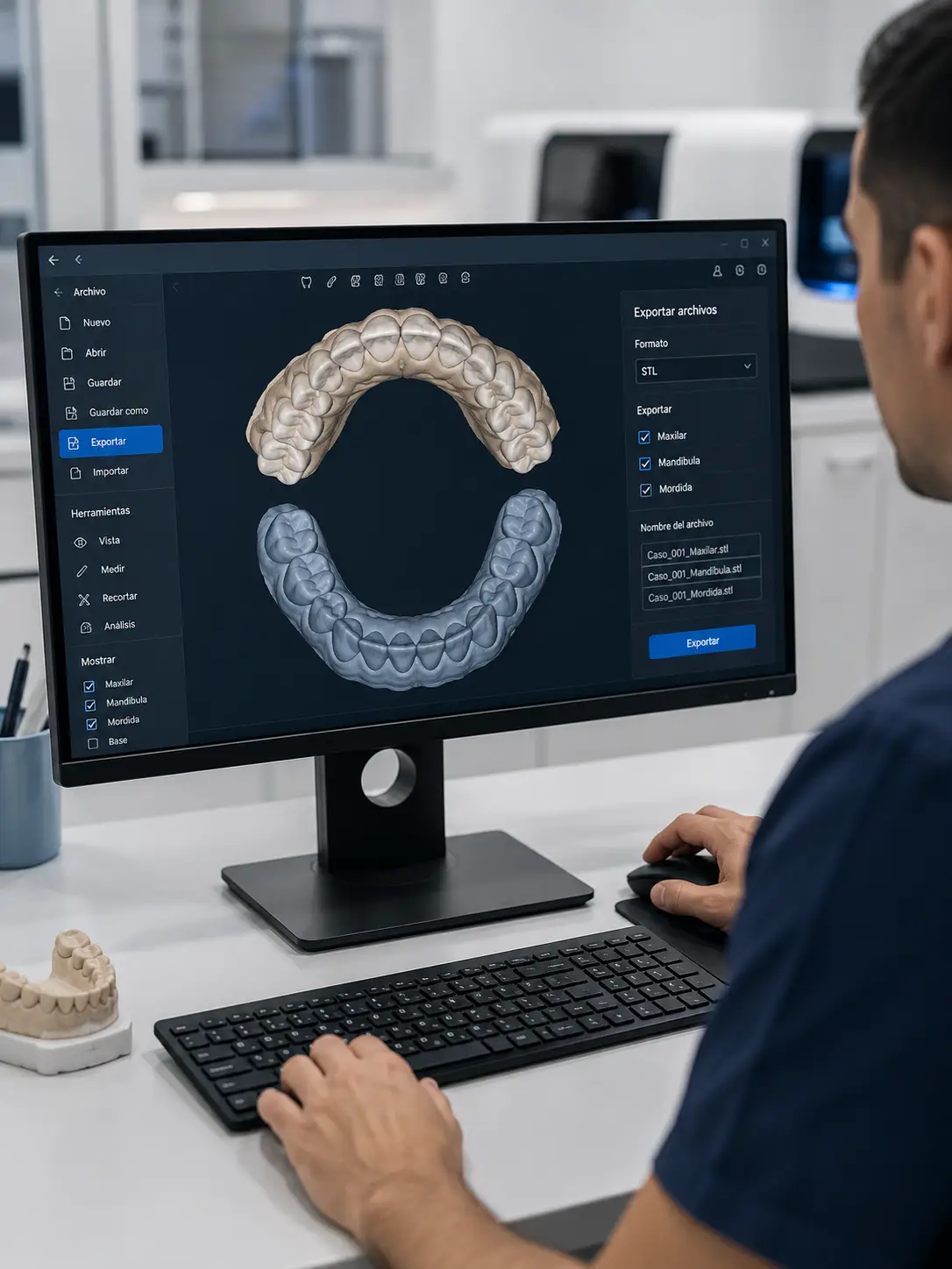 Modelo dental 3D obtenido mediante escaneo intraoral para exportación en formato STL